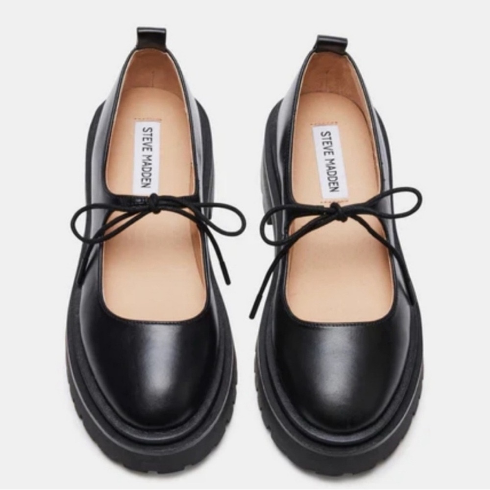Steve Madden Black Platform Shoes with Glossy Finish
